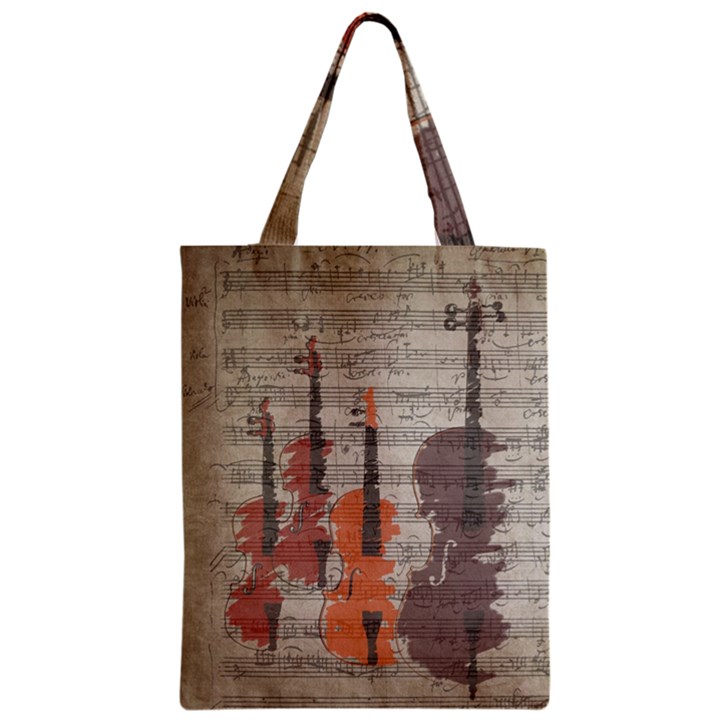 Music Notes Score Song Melody Classic Classical Vintage Violin Viola Cello Bass Zipper Classic Tote Bag