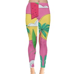 Ocean Watermelon Vibes Summer Surfing Sea Fruits Organic Fresh Beach Nature Everyday Leggings  by Maspions