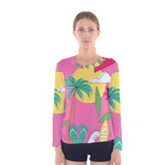 Ocean Watermelon Vibes Summer Surfing Sea Fruits Organic Fresh Beach Nature Women s Long Sleeve T-shirt