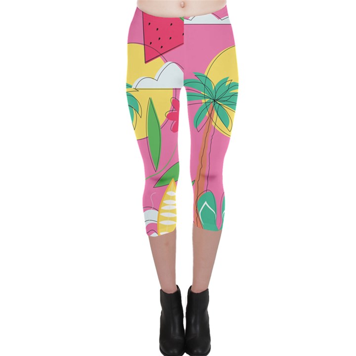 Ocean Watermelon Vibes Summer Surfing Sea Fruits Organic Fresh Beach Nature Capri Leggings 