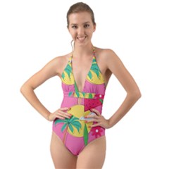 Ocean Watermelon Vibes Summer Surfing Sea Fruits Organic Fresh Beach Nature Halter Cut-out One Piece Swimsuit