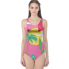 Ocean Watermelon Vibes Summer Surfing Sea Fruits Organic Fresh Beach Nature One Piece Swimsuit