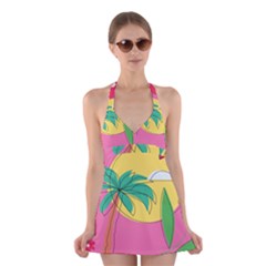 Ocean Watermelon Vibes Summer Surfing Sea Fruits Organic Fresh Beach Nature Halter Dress Swimsuit 