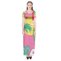 Ocean Watermelon Vibes Summer Surfing Sea Fruits Organic Fresh Beach Nature Short Sleeve Maxi Dress