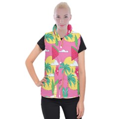 Ocean Watermelon Vibes Summer Surfing Sea Fruits Organic Fresh Beach Nature Women s Button Up Vest