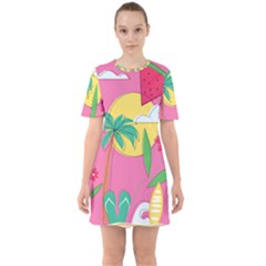 Ocean Watermelon Vibes Summer Surfing Sea Fruits Organic Fresh Beach Nature Sixties Short Sleeve Mini Dress by Maspions