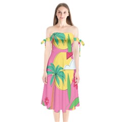 Ocean Watermelon Vibes Summer Surfing Sea Fruits Organic Fresh Beach Nature Shoulder Tie Bardot Midi Dress