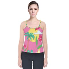 Ocean Watermelon Vibes Summer Surfing Sea Fruits Organic Fresh Beach Nature Velvet Spaghetti Strap Top