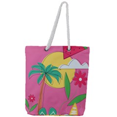 Ocean Watermelon Vibes Summer Surfing Sea Fruits Organic Fresh Beach Nature Full Print Rope Handle Tote (large) by Maspions