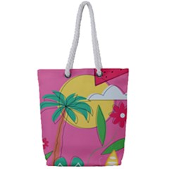 Ocean Watermelon Vibes Summer Surfing Sea Fruits Organic Fresh Beach Nature Full Print Rope Handle Tote (small) by Maspions