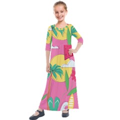 Ocean Watermelon Vibes Summer Surfing Sea Fruits Organic Fresh Beach Nature Kids  Quarter Sleeve Maxi Dress