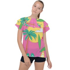 Ocean Watermelon Vibes Summer Surfing Sea Fruits Organic Fresh Beach Nature Ruffle Collar Chiffon Blouse