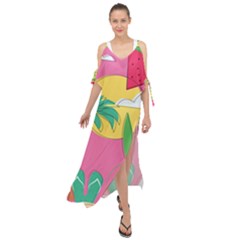 Ocean Watermelon Vibes Summer Surfing Sea Fruits Organic Fresh Beach Nature Maxi Chiffon Cover Up Dress