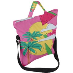 Ocean Watermelon Vibes Summer Surfing Sea Fruits Organic Fresh Beach Nature Fold Over Handle Tote Bag by Maspions