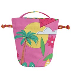 Ocean Watermelon Vibes Summer Surfing Sea Fruits Organic Fresh Beach Nature Drawstring Bucket Bag by Maspions