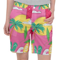 Ocean Watermelon Vibes Summer Surfing Sea Fruits Organic Fresh Beach Nature Women s Pocket Shorts by Maspions