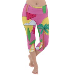 Ocean Watermelon Vibes Summer Surfing Sea Fruits Organic Fresh Beach Nature Lightweight Velour Capri Yoga Leggings by Maspions