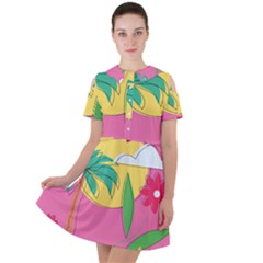 Ocean Watermelon Vibes Summer Surfing Sea Fruits Organic Fresh Beach Nature Short Sleeve Shoulder Cut Out Dress 