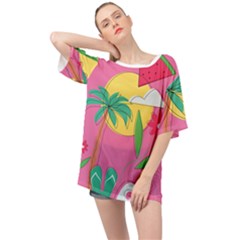 Ocean Watermelon Vibes Summer Surfing Sea Fruits Organic Fresh Beach Nature Oversized Chiffon Top