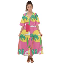 Ocean Watermelon Vibes Summer Surfing Sea Fruits Organic Fresh Beach Nature Kimono Sleeve Boho Dress by Maspions