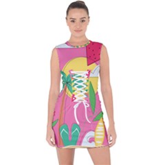 Ocean Watermelon Vibes Summer Surfing Sea Fruits Organic Fresh Beach Nature Lace Up Front Bodycon Dress