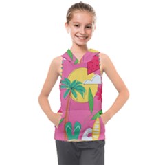 Ocean Watermelon Vibes Summer Surfing Sea Fruits Organic Fresh Beach Nature Kids  Sleeveless Hoodie by Maspions