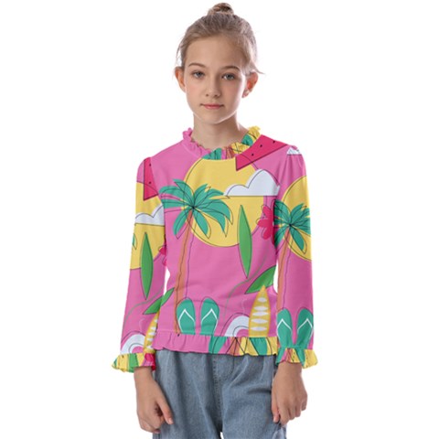 Ocean Watermelon Vibes Summer Surfing Sea Fruits Organic Fresh Beach Nature Kids  Frill Detail T-shirt by Maspions