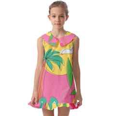 Ocean Watermelon Vibes Summer Surfing Sea Fruits Organic Fresh Beach Nature Kids  Pilgrim Collar Ruffle Hem Dress