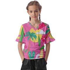 Ocean Watermelon Vibes Summer Surfing Sea Fruits Organic Fresh Beach Nature Kids  V-neck Horn Sleeve Blouse