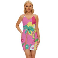 Ocean Watermelon Vibes Summer Surfing Sea Fruits Organic Fresh Beach Nature Wrap Tie Front Dress