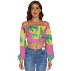 Ocean Watermelon Vibes Summer Surfing Sea Fruits Organic Fresh Beach Nature Long Sleeve Crinkled Weave Crop Top