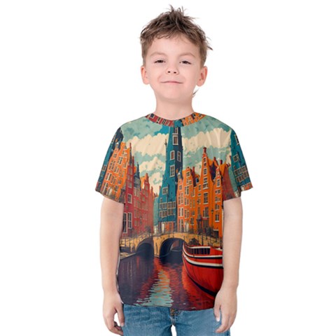 London England Bridge Europe Buildings Architecture Vintage Retro Town City Kids  Cotton T-shirt by Maspions