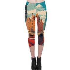 London England Bridge Europe Buildings Architecture Vintage Retro Town City Capri Leggings 