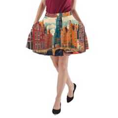 London England Bridge Europe Buildings Architecture Vintage Retro Town City A-line Pocket Skirt by Maspions