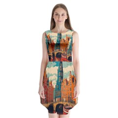 London England Bridge Europe Buildings Architecture Vintage Retro Town City Sleeveless Chiffon Dress  