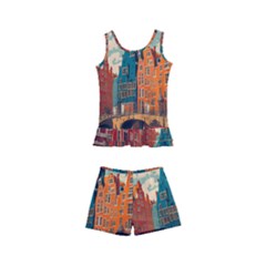 London England Bridge Europe Buildings Architecture Vintage Retro Town City Kids  Boyleg Swimsuit by Maspions