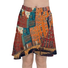 London England Bridge Europe Buildings Architecture Vintage Retro Town City Chiffon Wrap Front Skirt by Maspions