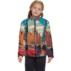 London England Bridge Europe Buildings Architecture Vintage Retro Town City Kids  Puffer Bubble Jacket Coat