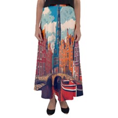 London England Bridge Europe Buildings Architecture Vintage Retro Town City Flared Maxi Skirt by Maspions