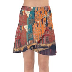 London England Bridge Europe Buildings Architecture Vintage Retro Town City Wrap Front Skirt by Maspions