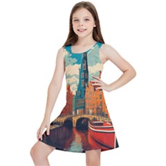 London England Bridge Europe Buildings Architecture Vintage Retro Town City Kids  Lightweight Sleeveless Dress