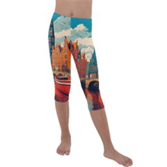 London England Bridge Europe Buildings Architecture Vintage Retro Town City Kids  Lightweight Velour Capri Leggings 