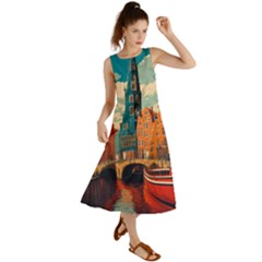 London England Bridge Europe Buildings Architecture Vintage Retro Town City Summer Maxi Dress