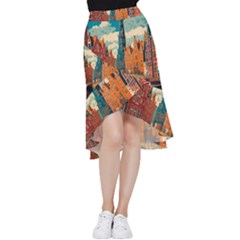 London England Bridge Europe Buildings Architecture Vintage Retro Town City Frill Hi Low Chiffon Skirt