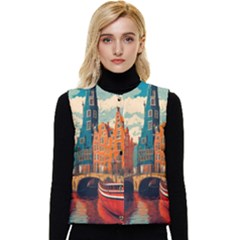 London England Bridge Europe Buildings Architecture Vintage Retro Town City Women s Button Up Puffer Vest