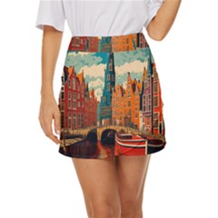 London England Bridge Europe Buildings Architecture Vintage Retro Town City Mini Front Wrap Skirt by Maspions