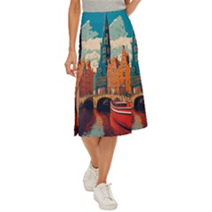 London England Bridge Europe Buildings Architecture Vintage Retro Town City Midi Panel Skirt