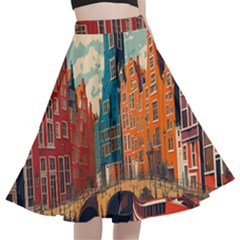 London England Bridge Europe Buildings Architecture Vintage Retro Town City A-line Full Circle Midi Skirt With Pocket by Maspions