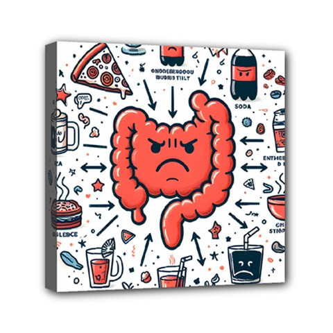 Health Gut Health Intestines Colon Body Liver Human Lung Junk Food Pizza Mini Canvas 6  X 6  (stretched)