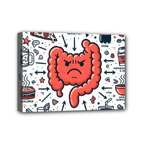 Health Gut Health Intestines Colon Body Liver Human Lung Junk Food Pizza Mini Canvas 7  X 5  (stretched)